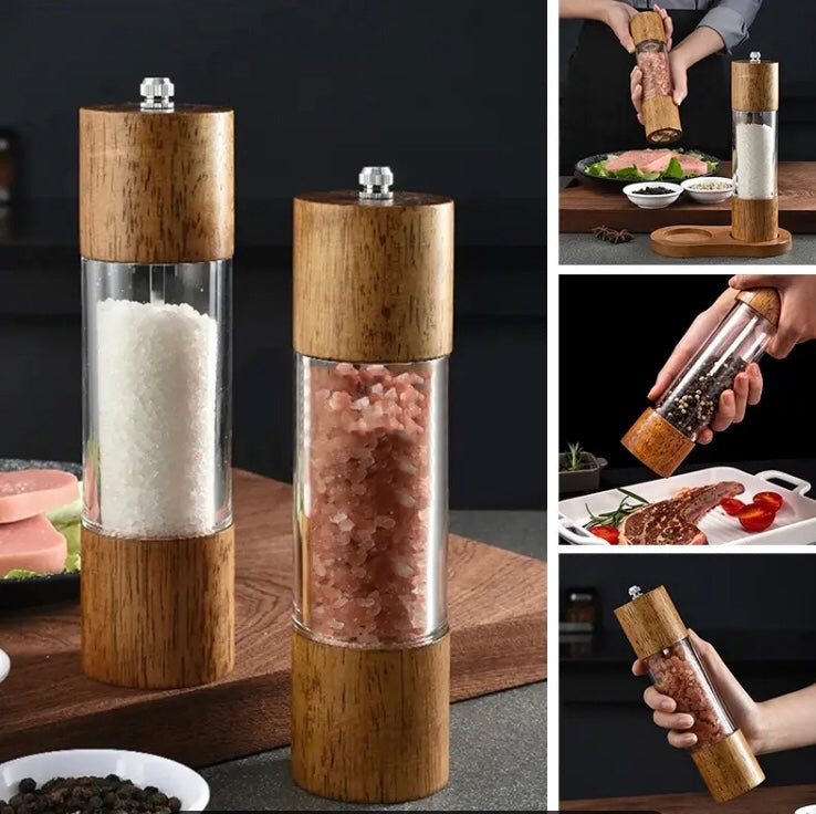 Manual Sea Salt Pepper Grinder, Cylindrical Wooden Salt and Pepper Grinder, Kitchen Seasoning Tool Manual Sea Salt Pepper Grinder, Cylindrical Wooden Salt and Pepper Grinder, Kitchen Seasoning Tool